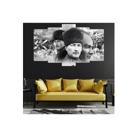 Zevahir Atatürk Ekstra Dayanıklı Solmaz 100x60 Gümüş 5 Parça MDF Tablo