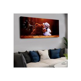 Zevahir Ayıcık ve Çocuk Dostluk 120x60 Saatli Kanvas Tablo