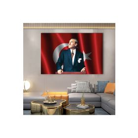 Zevahir Başöğretmen Atatürk Ahşap Şase Dijital Baskı 120x80 cm Gümüş Kanvas Tablo