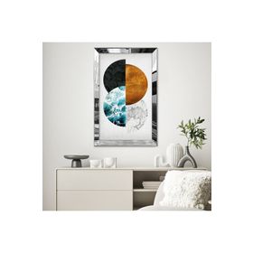 Zevahir Beyaz Arka Planlı 4 Element Yarım Daire 20x30 Gümüş Gold Aynalı Pleksi Çerçeveli MDF Tablo