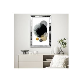 Zevahir Beyaz Arka Planlı Soyut Konsept Daire 20x30 Gümüş Gold Aynalı Pleksi Çerçeveli MDF Tablo