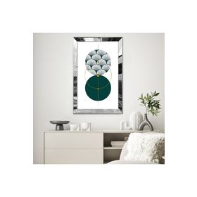 Zevahir Beyaz Arka Planlı Soyut Konsept Yarım Daire 20x30 Gümüş Gold Aynalı Pleksi Çerçeveli MDF Tablo