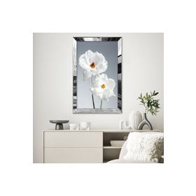 Zevahir Beyaz Gelincik Çiçekleri 20x30 Gümüş Gold Aynalı Pleksi Çerçeveli MDF Tablo