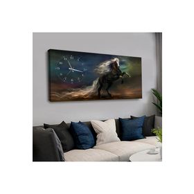 Zevahir Beyaz Kuyruklu ve Saçlı Şaha Kalkmış At 120x60 Saatli Kanvas Tablo