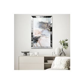 Zevahir Beyaz Siyah Gold Mermer Desenli Soyut Çizim 20x30 Gümüş Gold Aynalı Pleksi Çerçeveli MDF Tablo
