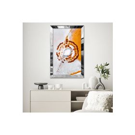Zevahir Beyaz ve Turuncunun Birleşimi Soyut Çizim 20x30 Gümüş Gold Aynalı Pleksi Çerçeveli MDF Tablo