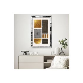 Zevahir Çizgili Geometrik Blok Tasarım 20x30 Gümüş Gold Aynalı Pleksi Çerçeveli MDF Tablo