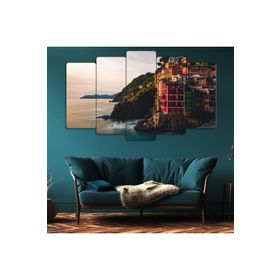 Zevahir Deniz Manzara Ekstra Dayanıklı Solmaz 100x60 Gümüş 5 Parça MDF Tablo