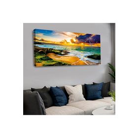 Zevahir Deniz Manzaralı Gün Batımı Arka Planlı 120x60 Saatli Kanvas Tablo