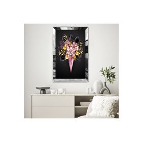 Zevahir Dijital Pembe Güller Çizimi Demet Çiçek 20x30 Gold Aynalı Pleksi Çerçeveli Gümüş MDF Tablo