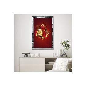 Zevahir Dijital Sarı ve Kırmızı Çizimi Demet Çiçek 20x30 Gold Aynalı Pleksi Çerçeveli Gümüş MDF Tablo