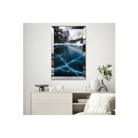 Zevahir Donmuş Göl Kış Manzaralı Orman Dağ Doğa 20x30 Gold Aynalı Pleksi Çerçeveli Gümüş MDF Tablo