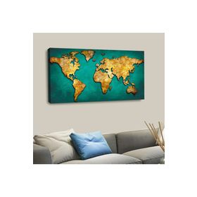 Zevahir Dünya Haritası 120x60 cm Gümüş Ahşap Şase Dijital Baskı Kanvas Tablo
