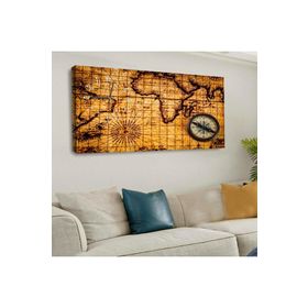 Zevahir Dünya Haritası 120x60 cm Saatli Kanvas Tablo