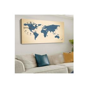 Zevahir Dünya Haritası 120x60 cm Saatli Kanvas Tablo