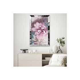 Zevahir Eskitme Tarzında Pembe Çiçek 20x30 Gold Aynalı Pleksi Çerçeveli Gümüş MDF Tablo