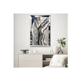 Zevahir Geode Tarzında Soyut Tasarım 20x30 Gold Aynalı Pleksi Çerçeveli Gümüş MDF Tablo