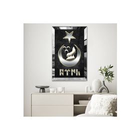 Zevahir Göktürkçe Türk Yazısı ve Uluyan Kurt 20x30 Gold Aynalı Pleksi Çerçeveli Gümüş MDF Tablo