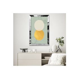 Zevahir Güneş ve Ay Soyut Desenli Tasarım 20x30 Gold Aynalı Pleksi Çerçeveli Gümüş MDF Tablo