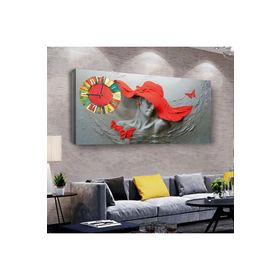 Zevahir Heykel Sanat 120x60 cm Ahşap Şase Dijital Baskı Saatli Gümüş Kanvas Tablo
