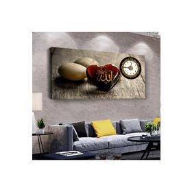 Zevahir İlahi Tablo Allah Lafzı 100x50 cm Ahşap Şase Dijital Baskı Saatli Gümüş Kanvas Tablo