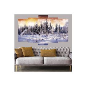 Zevahir Kar Manzara Solmaz Kış Temalı 100x60 Gümüş 5 Parça MDF Tablo