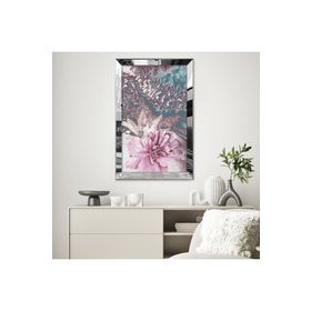 Zevahir Karışık Desenli Pembe Çiçek 20x30 Gold Aynalı Pleksi Çerçeveli Gümüş MDF Tablo