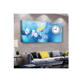 Zevahir Kelebek 100x50 cm Ahşap Şase Dijital Baskı Saatli Gümüş Kanvas Tablo