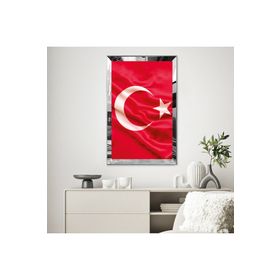 Zevahir Kırmızı Dalgalanan Türk Bayrağı 20x30 Gold Aynalı Pleksi Çerçeveli Gümüş MDF Tablo