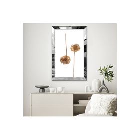 Zevahir Kolaj Beyaz Altın Sarısı Çiçek Desenli Çizim 20x30 Gold Aynalı Pleksi Çerçeveli Gümüş MDF Tablo