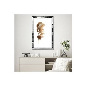 Zevahir Kolaj Beyaz Altın Sarısı Yaprak Desenli Çizim 20x30 Gold Aynalı Pleksi Çerçeveli Gümüş MDF Tablo