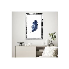 Zevahir Kolaj Beyaz Mavi Kuş Tüy Desenli Çizim 20x30 Gold Aynalı Pleksi Çerçeveli Gümüş MDF Tablo