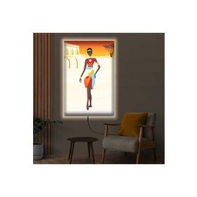 Zevahir Kolaj Çizim Mısır Medeniyeti Ahşap Şase Dijital Baskı Ledli 50x70 cm Gümüş Kanvas Tablo