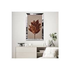 Zevahir Kolaj Turuncu Yaprak Desenli Çizim 20x30 Gold Aynalı Pleksi Çerçeveli Gümüş MDF Tablo