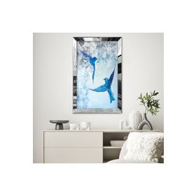 Zevahir Mavi Arı Kuşu 20x30 Gold Aynalı Pleksi Çerçeveli Gümüş MDF Tablo