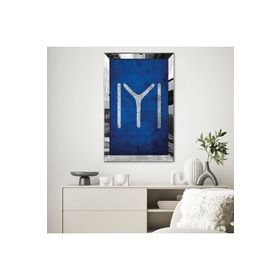 Zevahir Mavi Arka Planlı Beyaz IYI Kayı Boyu 20x30 Gold Aynalı Pleksi Çerçeveli Gümüş MDF Tablo