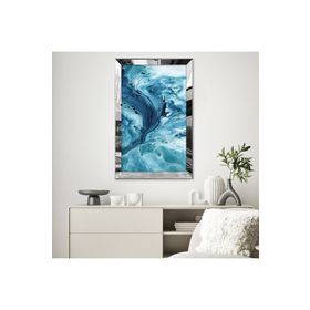 Zevahir Mavi Beyaz Dalgalar Soyut 20x30 Gold Aynalı Pleksi Çerçeveli Gümüş MDF Tablo