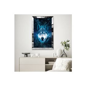 Zevahir Mavi Gözlü Kurt 20x30 Gold Aynalı Pleksi Çerçeveli Gümüş MDF Tablo