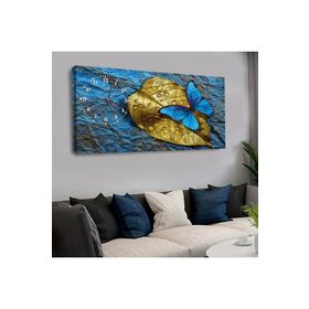 Zevahir Mavi Kelebek 120x60 cm Saatli Kanvas Tablo