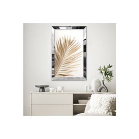 Zevahir Minimalist Beyaz Altın Sarısı Palmiye Desenli Soyut Çizim 20x30 Gold Aynalı Pleksi Çerçeveli Gümüş MDF Tablo
