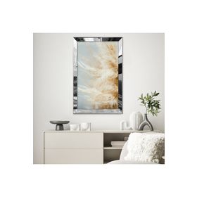 Zevahir Minimalist Beyaz Altın Sarısı Zarif Tüy Soyut Çizim 20x30 Gold Aynalı Pleksi Çerçeveli Gümüş MDF Tablo