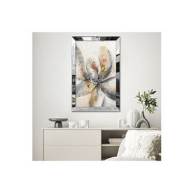 Zevahir Minimalist Beyaz Kahverengi Gri Çiçek Desenlili Soyut Çizim 20x30 Gold Aynalı Pleksi Çerçeveli Gümüş MDF Tablo