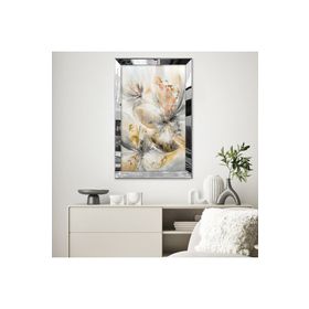 Zevahir Minimalist Beyaz Kahverengi Gri Zarif Çiçekli Soyut Çizim 20x30 Gold Aynalı Pleksi Çerçeveli Gümüş MDF Tablo
