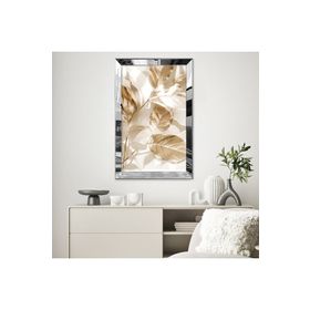 Zevahir Minimalist Beyaz Sarı Yapraklı Zarif Soyut Çizim 20x30 Gold Aynalı Pleksi Çerçeveli Gümüş MDF Tablo