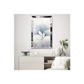 Zevahir Minimalist Beyaz Yapraklı Soyut Çizim 20x30 Gold Aynalı Pleksi Çerçeveli Gümüş MDF Tablo