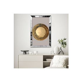 Zevahir Minimalist Gri Altın Sarısı Yuvarlak Şekilli Çizim 20x30 Gold Aynalı Pleksi Çerçeveli Gümüş MDF Tablo