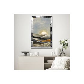 Zevahir Minimalist Güneş Manzaralı Beyaz Altın Sarısı Soyut Çizim 20x30 Gold Aynalı Pleksi Çerçeveli Gümüş MDF Tablo