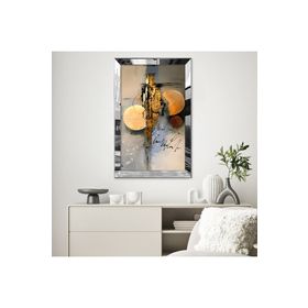 Zevahir Modern Altın Sarısı Halka Gri Mavi Soyut Çizim 20x30 Gold Aynalı Pleksi Çerçeveli Gümüş MDF Tablo