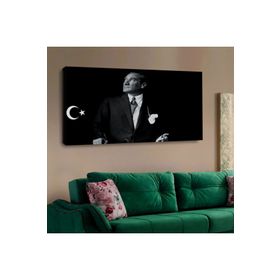 Zevahir Mustafa Kemal Atatürk 120x80 Gümüş Ahşap Şase Dijital Baskı Kanvas Tablo