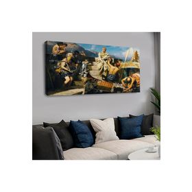 Zevahir Orta Çağ Tarihi 120x60 cm Ahşap Şase Dijital Baskı Saatli Kanvas Tablo
